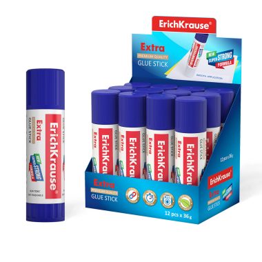 Glue stick with new extra strong PVP-based formula, fast and reliable effect. Economical in use. Comes off easily with water. Non-toxic. Does not contain solvents. Frost-resistant. Suitable for paper, cardboard, and fabric.