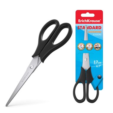 Scissors with high quality stainless steel blades and advanced double sharpening provide easy cutting of maximum scope of sheets. Corrosion-resistant. Classic shape handles made of impact-resistant plastic.