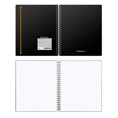 Notebook with size A5+ (170x205 mm). Strong and durable glossy polypropylene cover with texture «sand». 60 sheets per pad of quality paper 55 gsm. Paper ruling — dark blue squared. Cover has rounded corners for comfort and safety. Binding type — wirebound. The cover is fixed with strong elastic. 4 pieces of one color in shrink wrap. Available in assorted colors with no choice.